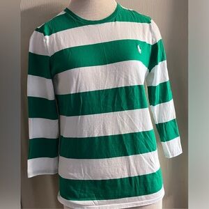 Ralph Lauren Sport Women’s Rugby Stripe 3/4 Sleeve T-Shirt Size XL Green White